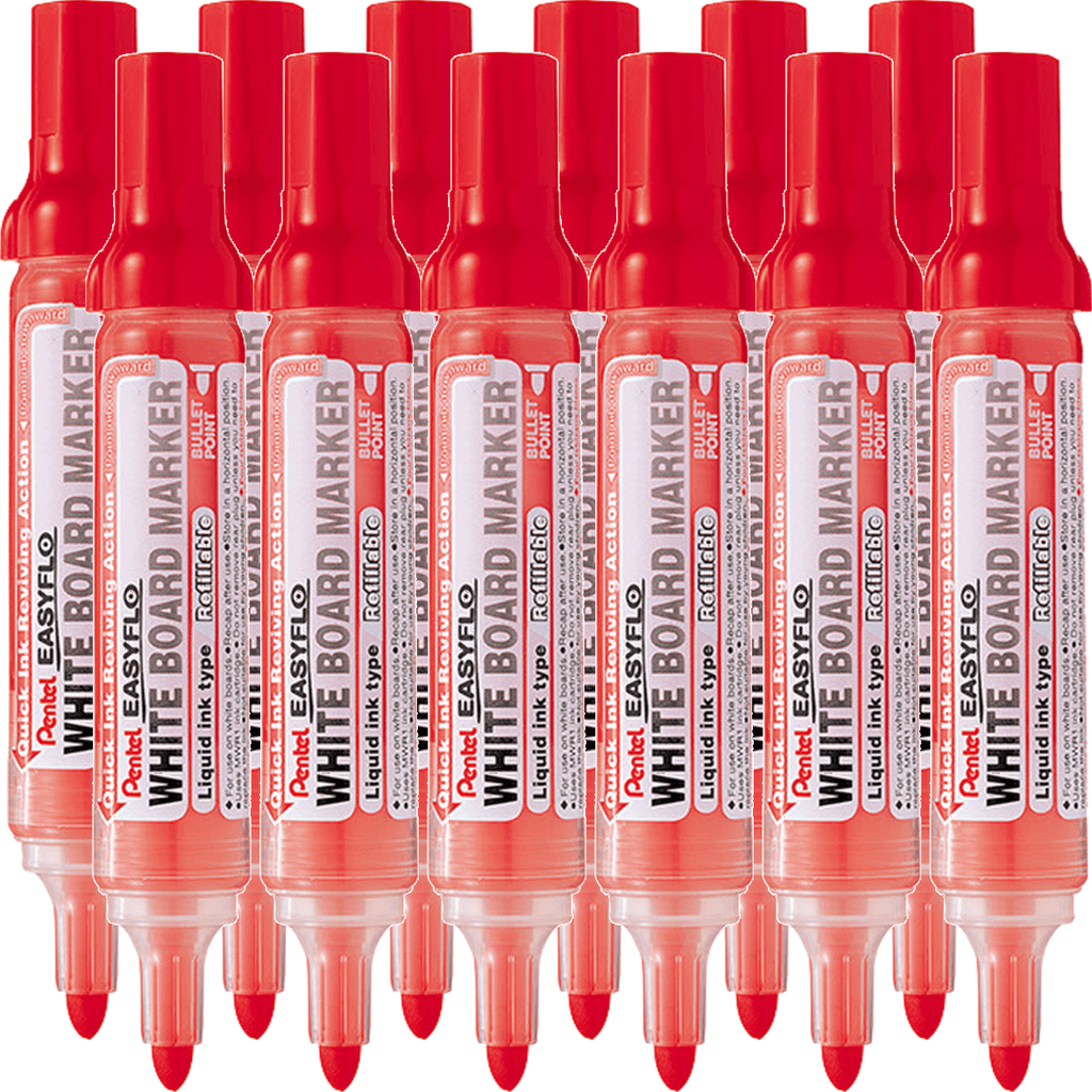 Pentel MW50M Easyflo Whiteboard Marker Bullet Point (Red) [Box 12] - JB ...