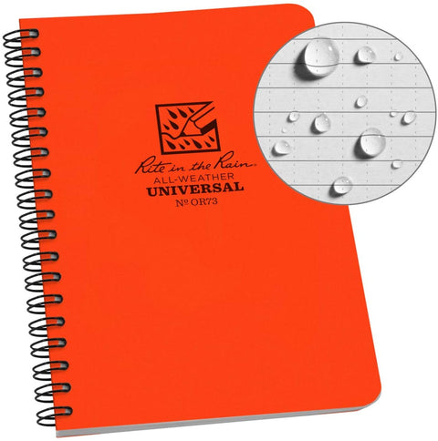Rite in the Rain | Side Spiral 4.625 x 7 Polydura Notebook - Universal - Blaze Orange