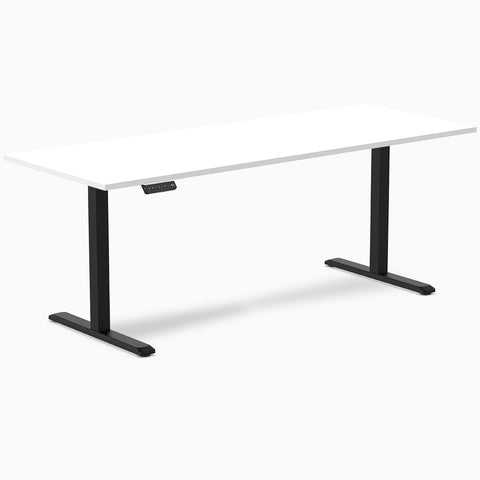 Desky Single Sit Stand Gaming Desk 200cm White Desktop and Black Frame
