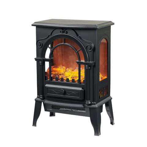 Lenoxx Electric 1000W to 2000W Freestanding Fireplace Heater with Panoramic 3 Sided Glass Design