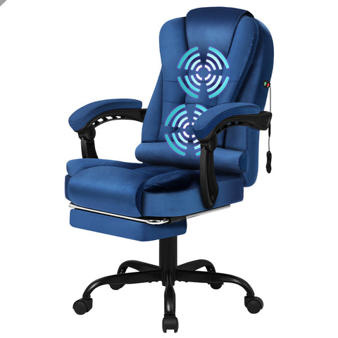 ALFORDSON Massage Office Chair Velvet Footrest Executive Seat (Blue)