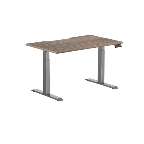 Desky Dual Scalloped Melamine Sit Stand Desk - Natural Walnut / 1200x750mm / Space Grey
