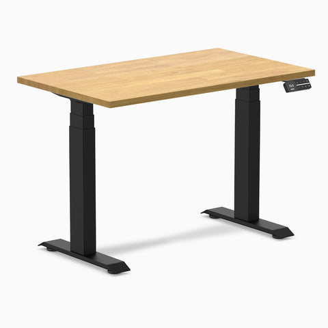 Desky Dual Mini Rubberwood Sit Stand Desk 100cm Light Oak Desktop and Matte Black Frame
