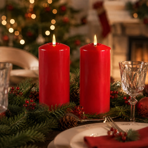 Lexi Lighting Set of 2 LED Red Wax Pillar Candles - Large