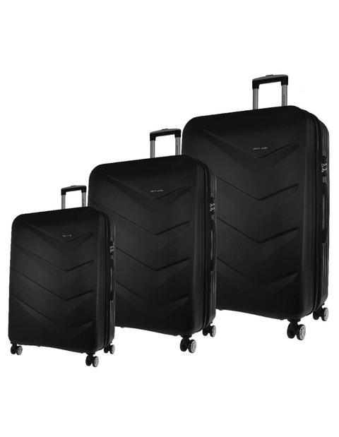 3pc Pierre Cardin Hard-Shell Suitcase Cabin Travel Luggage Set Black