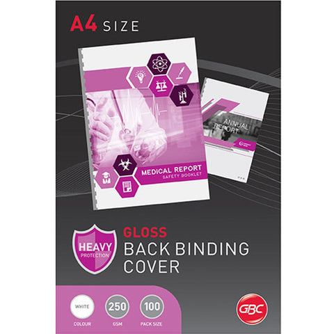 GBC 4 Pack 100 Sheets Ibico Binding Covers Gloss 250GSM A4 (White)