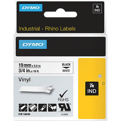 Dymo 18445 Rhino Industrial Tape Vinyl 19mm (Black On White)