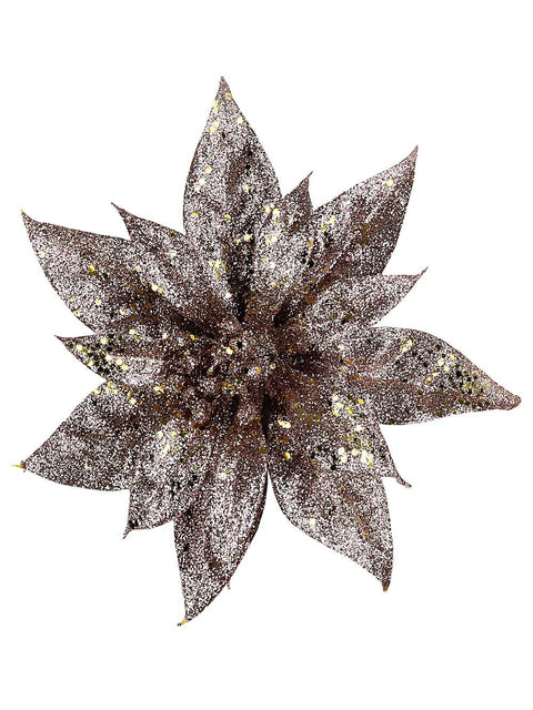 Christmas Warehouse - PICK2408 Pink Poinsettia With Silver & Gold Decor Christmas Tree Clip Pick | 19cm Pink with Silver & Gold