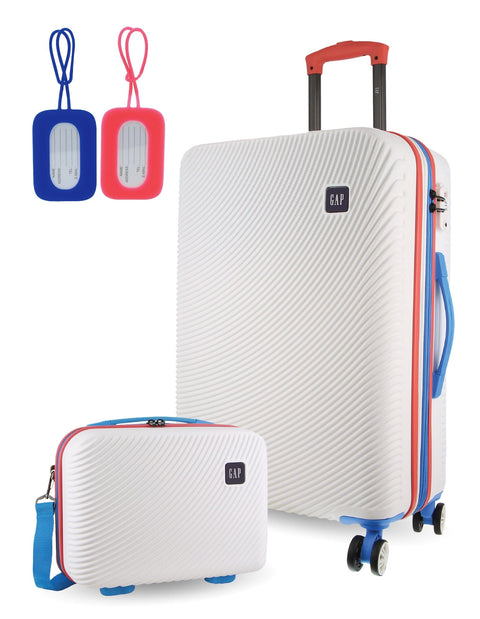 GAP Medium Hard-Shell Luggage & Mini Beauty Travel Case Set with Tag White
