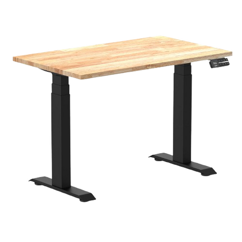 Desky Dual Mini Rubberwood Sit Stand Desk 100cm Natural Desktop and Matte Black Frame