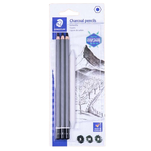 Staedtler Mars Lumograph Charcoal Pencils, with Paper Blending Stump, 4Pcs