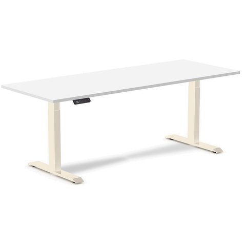 Desky Single Sit Stand Gaming Desk 200cm White Desktop and Wheat Frame