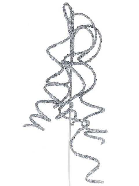 Christmas Warehouse - STEM2420 Silver Glitter Curly Weeping Willow Branch Long Christmas Stem | 58cm Silver