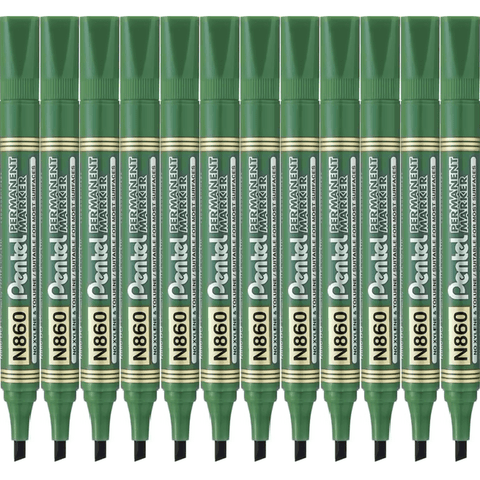 Pentel N860 Box 12 Permanent Marker Chisel Point (Green)