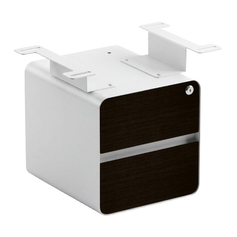 Desky Minimal Under Desk Cabinet - Dark Bamboo / White