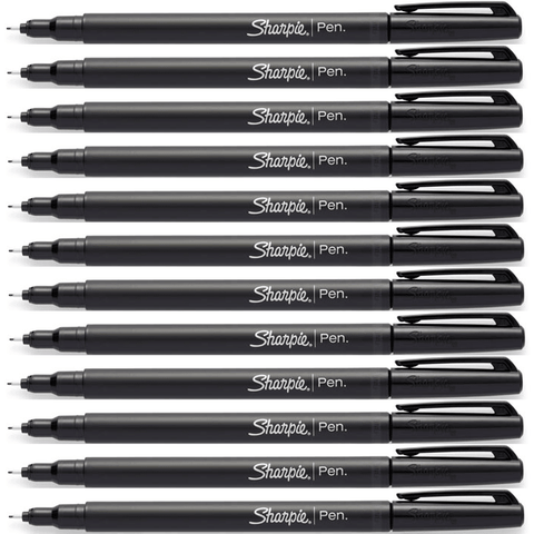 Sharpie Fineliner Pen Fine Felt Tip Stylo 0.4mm (Black) [Box 12]
