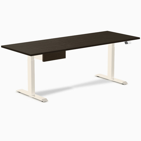 Desky Dual Bamboo Standing Desk With Drawer Dark Bamboo Standing Desk With Drawer 200cm and Wheat Frame