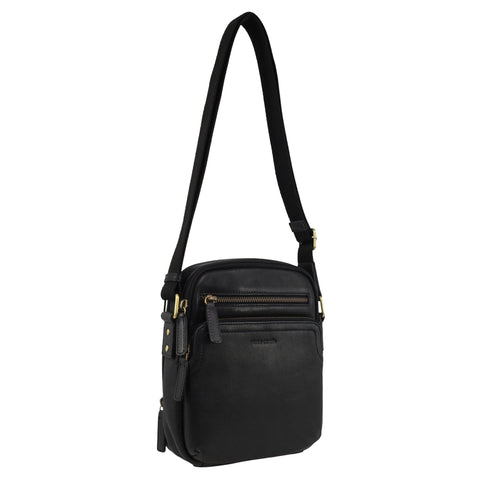 Pierre Cardin Men's Leather Compact Shoulder Crossbody Bag 22x25cm Black