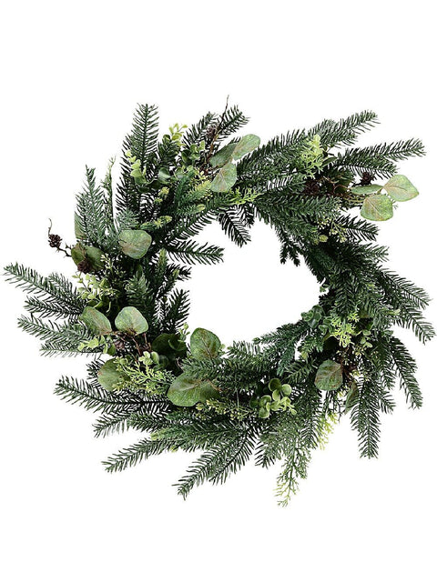 Christmas Warehouse - PREDF722 60cm Botanical Mixed Foliage Christmas Wreath With Pine Cones Green with Brown