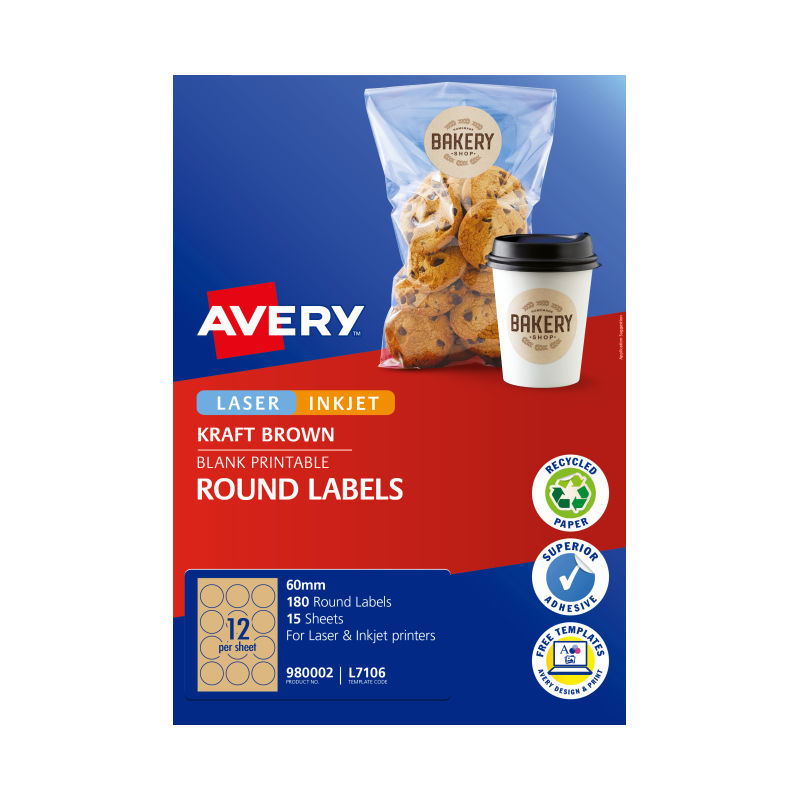 Avery Kraft Brown Round Labels, 60 mm diameter [180-Pieces] - JB Hi-Fi