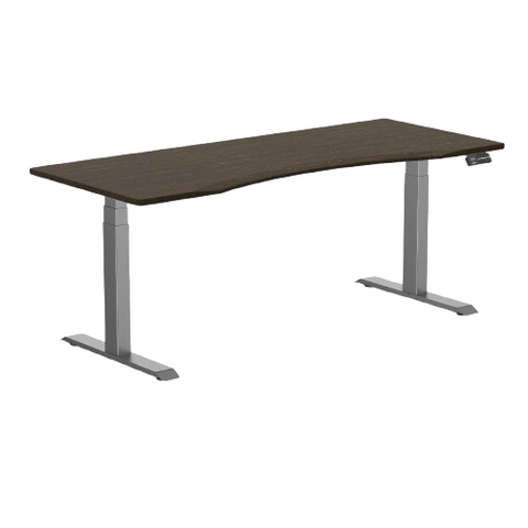 Desky Dual Ergo Edge Sit Stand Desk 180cm Dark Bamboo Desktop and Space Grey Frame