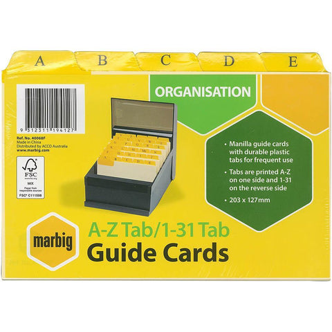 Marbig Guide Card A-Z/1-31 203x127mm Manilla Pack 30