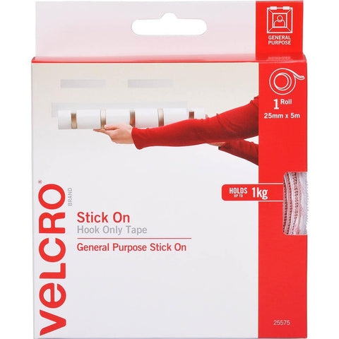 Velcro Brand Stick On Hook Only 25mmx5m White