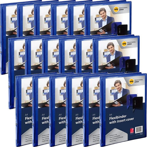 Marbig Flexibinder 2 Ring 20mm A4 Clear Cover Folder 18 Pack (Blue)