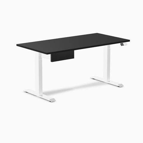 Desky Dual Melamine Standing Desk With Drawer 150cm Black Desktop and White Frame