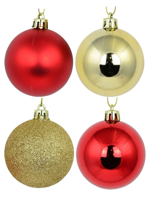 Christmas Warehouse - DECR1136 12x Timeless Red & Gold Essential Mixed Finish Baubles | 60mm Red & Gold
