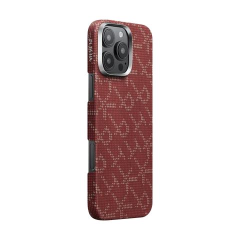 PITAKA Aramid Fibre Ultra-Slim Cas for iPhone 16 Pro Max (Monogram-Gold/Red)