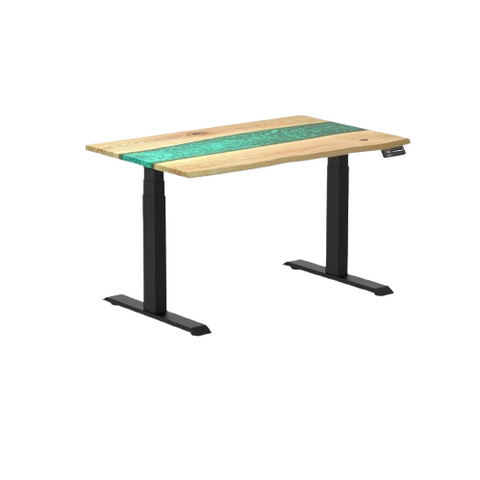 Desky Dual Resin Hardwood Sit Stand Desk 120cm White Ash Emerald River Desktop and Matte Black Frame