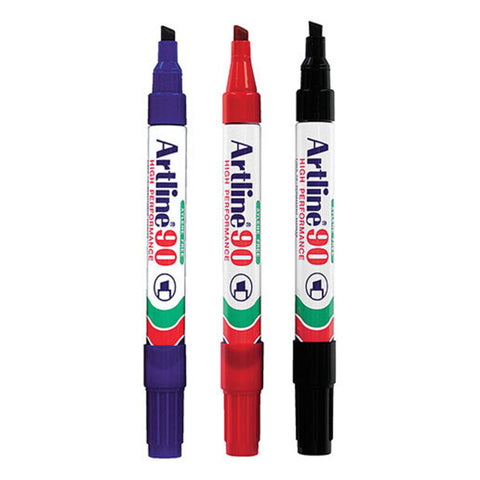Artline 3pc 90 Permanent Marker Office/School Assorted Colours 5mm Chisel Nib