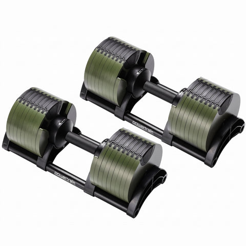 Powertrain Eon 90kg Adjustable Dumbbells Pair (2x 45kg) Quick Dial Strength Training Free Weights for Home Gym, Green
