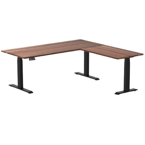 Desky Hardwood L-Shape Sit Stand Desk 180 x 175 cm Walnut Top and Matte Black Leg