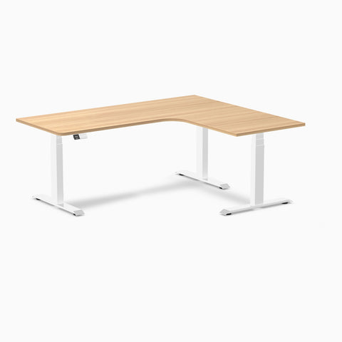 Desky L-Shape Melamine Sit Stand Desk 180cm - Right Return Sublime Teak Top and White Leg
