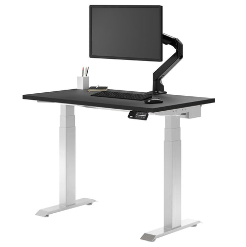 Desky Dual Mini Sit Stand Desk 1000x600 Black Desktop and White Frame