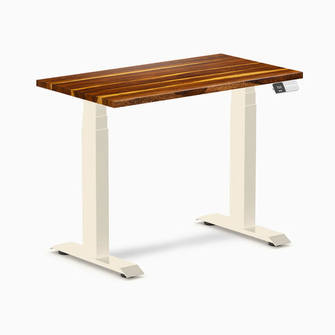 Desky Dual Mini Hardwood Sit Stand Desk 90cm Pheasantwood Desktop and Wheat Frame