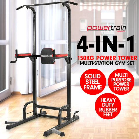 Powertrain J06 Multi-Function Power Tower Pull Up Chin Up Dip Station Heavy Duty Home Gym Strength Training Equipment