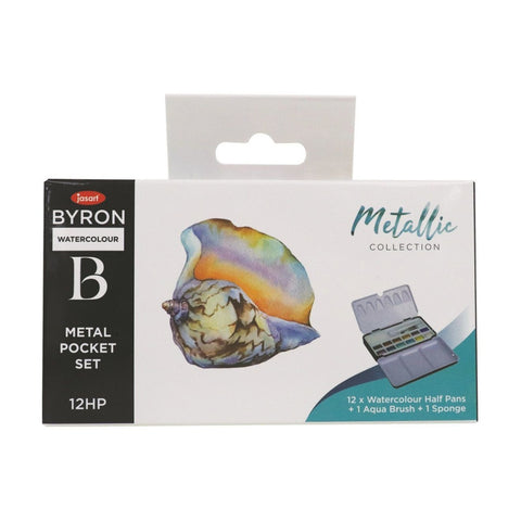 Jasart Byron 12-Colour Pocket Watercolour Craft Painting/Brush Set Metallic