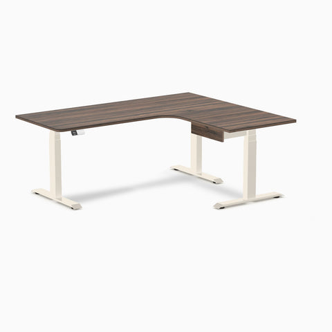 Desky L-Shape Melamine Standing Desk With Drawer 180cm - Right Return Jarrah Legno Top and Wheat Leg