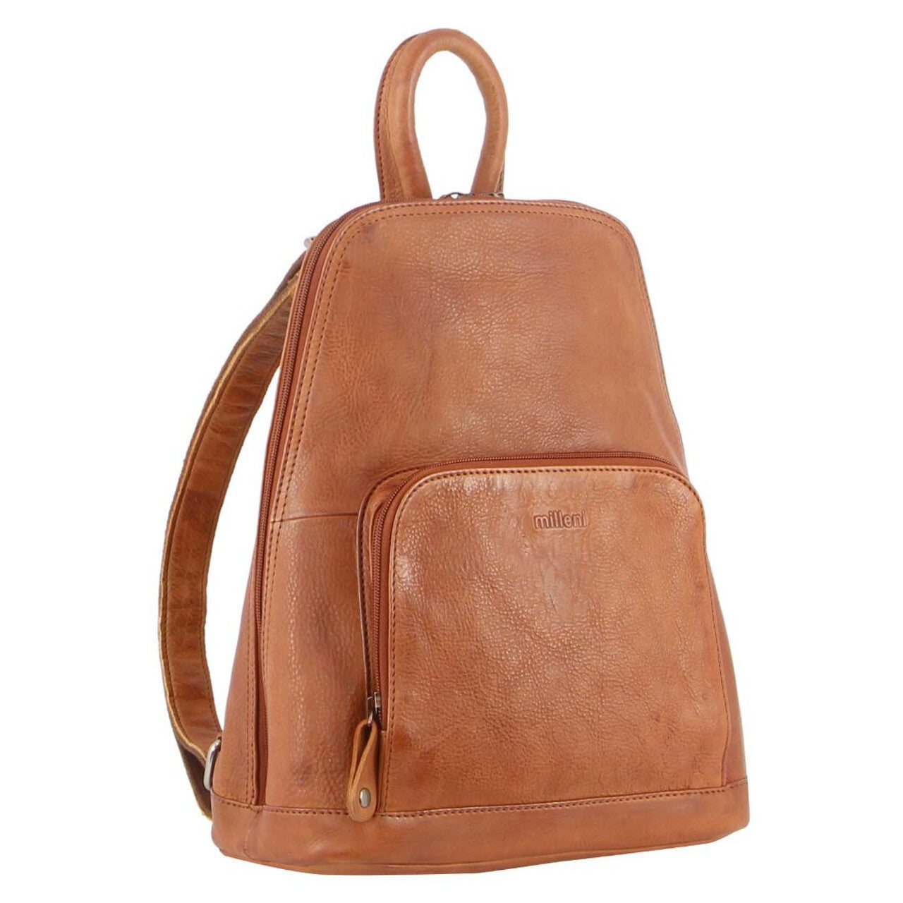 Milleni Genuine Italian Soft Nappa Leather Backpack (Cognac)