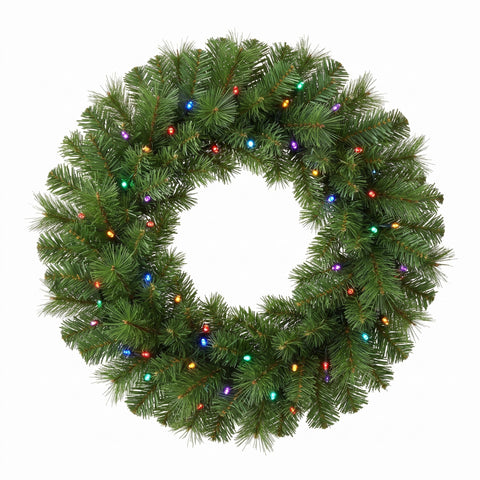 Christabelle 61cm Dorset Pine Christmas Wreath Pre Lit Multi Function LED Front Door Xmas Decoration Home