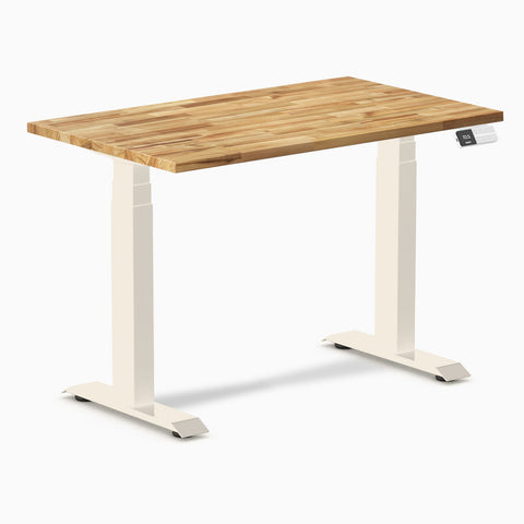 Desky Dual Mini Hardwood Sit Stand Desk 100cm Acacia Desktop and Wheat Frame