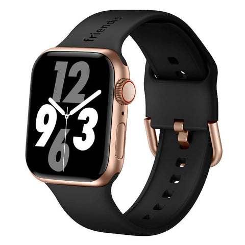 Friendie Byron Silicone Sports Band for Apple Watch 7/8/9/10/11/SE  (Black/Gold) [Small] 38/39/40/41/42mm