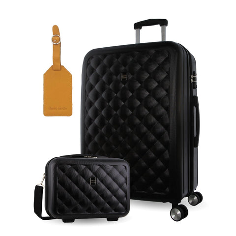 Pierre Cardin Large Hard-Shell Suitcase & Mini Beauty Travel Case with Tag Black