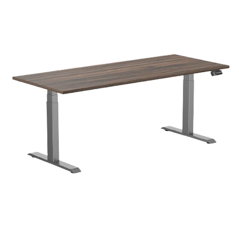 Desky Dual Melamine Sit Stand Desk 180cm Jarrah Legno Desktop and Space Grey Frame
