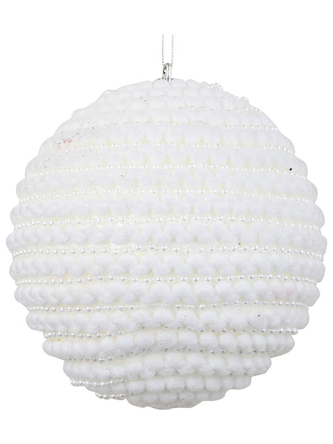 Christmas Warehouse - DECR2623 Whimsical Snow White & Silver Grand Popcorn Knit Pearl Bauble | 13cm White