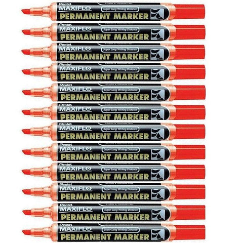 Pentel Box of 12 Maxiflo Permanent Marker Bullet Point (Red)