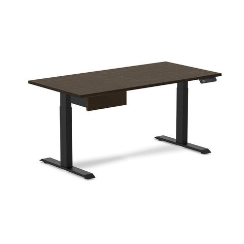 Desky Single Standing Desk With Drawer - Dark Bamboo / 1500x750mm / Matte Black